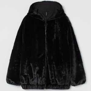 H&M Divided Juniors Black XS Faux Fur Hooded Coat